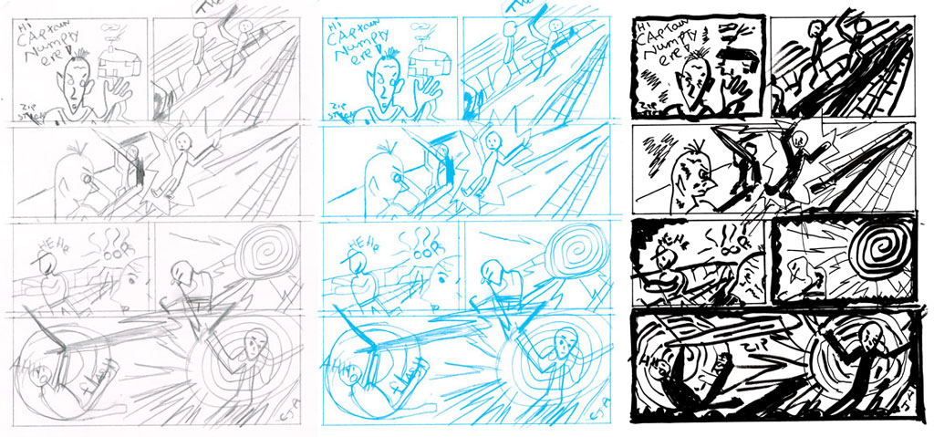 comic page pencils and blue version